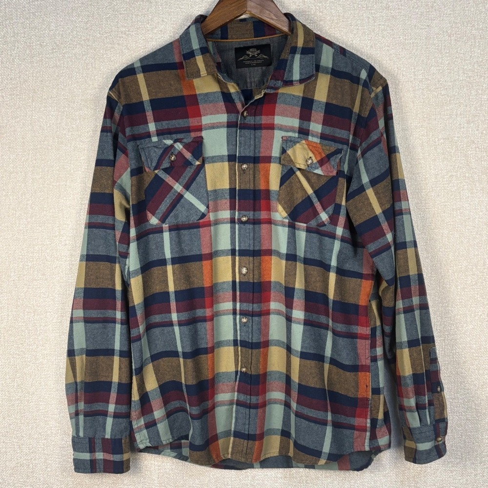 MBX Mens Large Plaid Flannel Button Down Shirt Multicolor Long Sleeve Cotton Mix